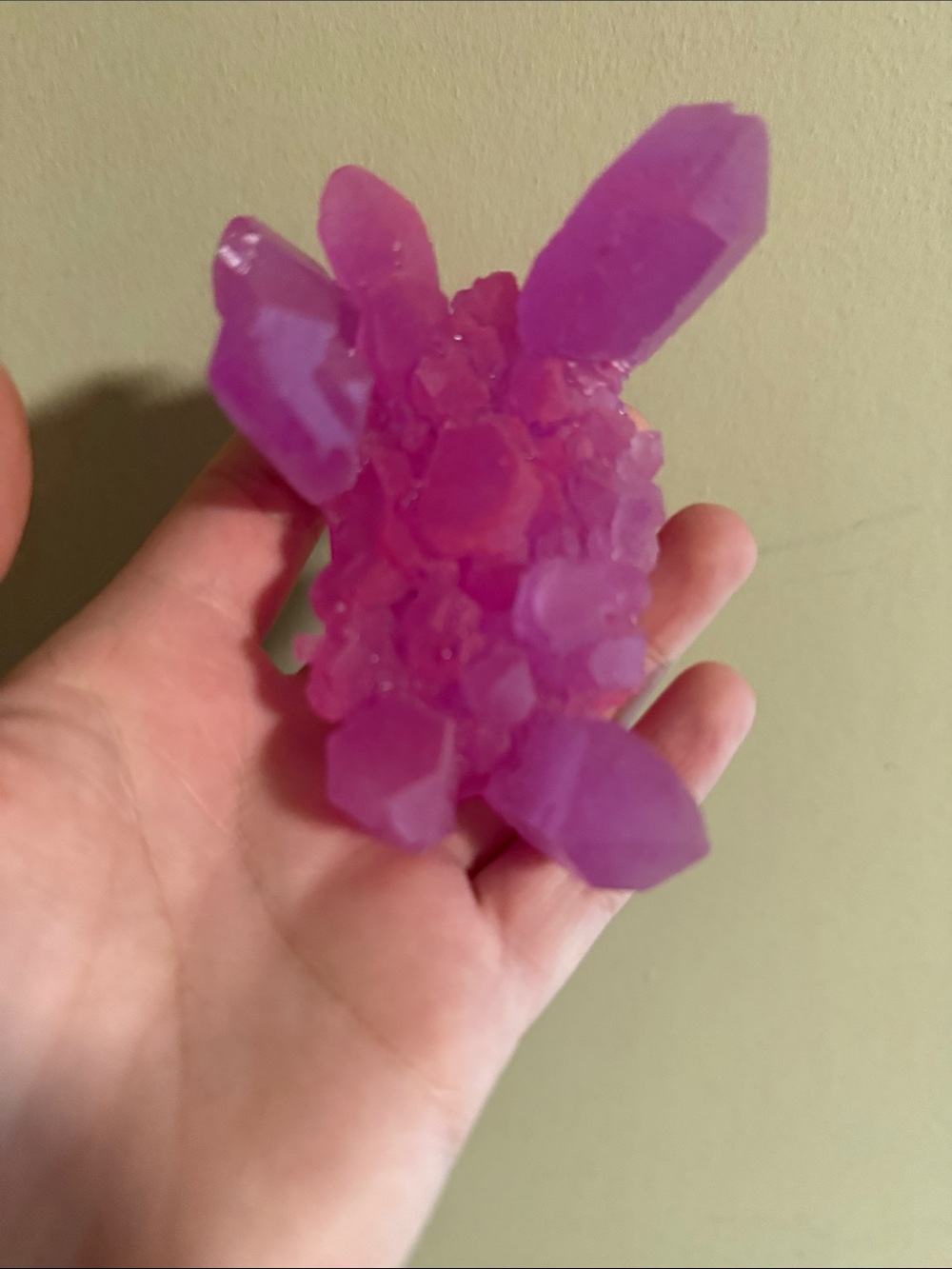 hot pink titanium-coated quartz crystal cluster